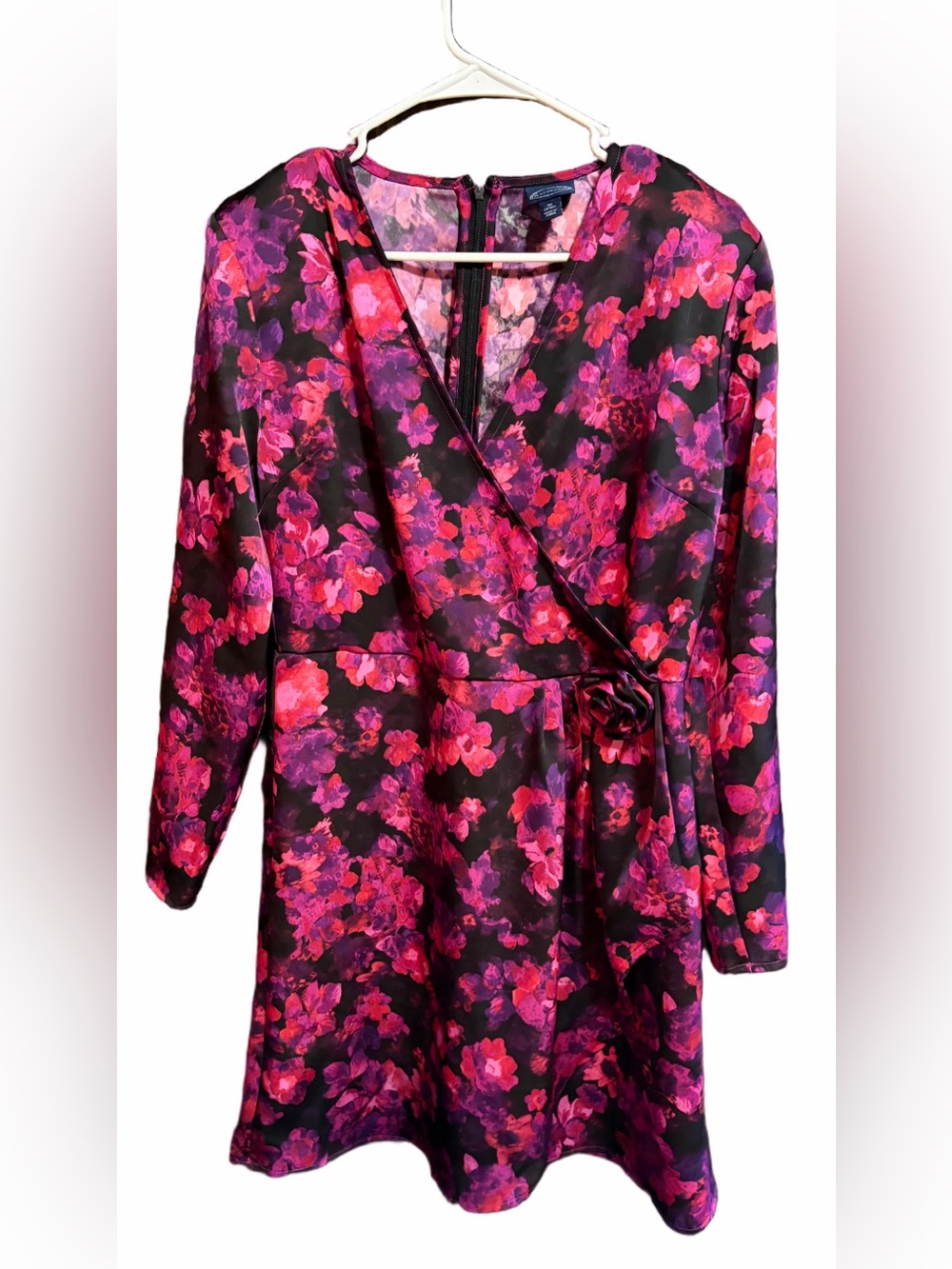 SCOOP Floral Wrap Satin dress - Pink/Black
